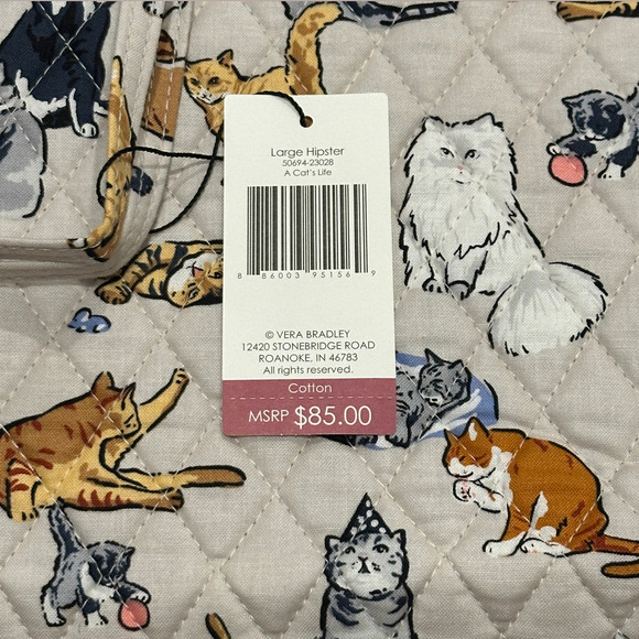 New Vera Bradley Large Hipster Crossbody A Cats Life Beige - Picture 5 of 5